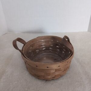 Longaberger 6.5" Round Basket with Leather Handles and Clear Plastic Liner 1987